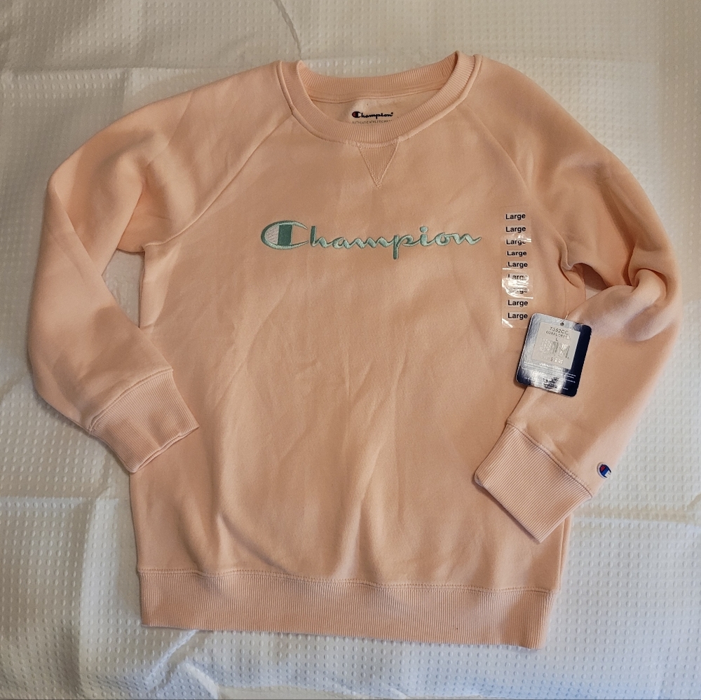 Girls' Champion Athletic Crewneck Long Sleeve Fleece Logo Sweatshirt Siz…